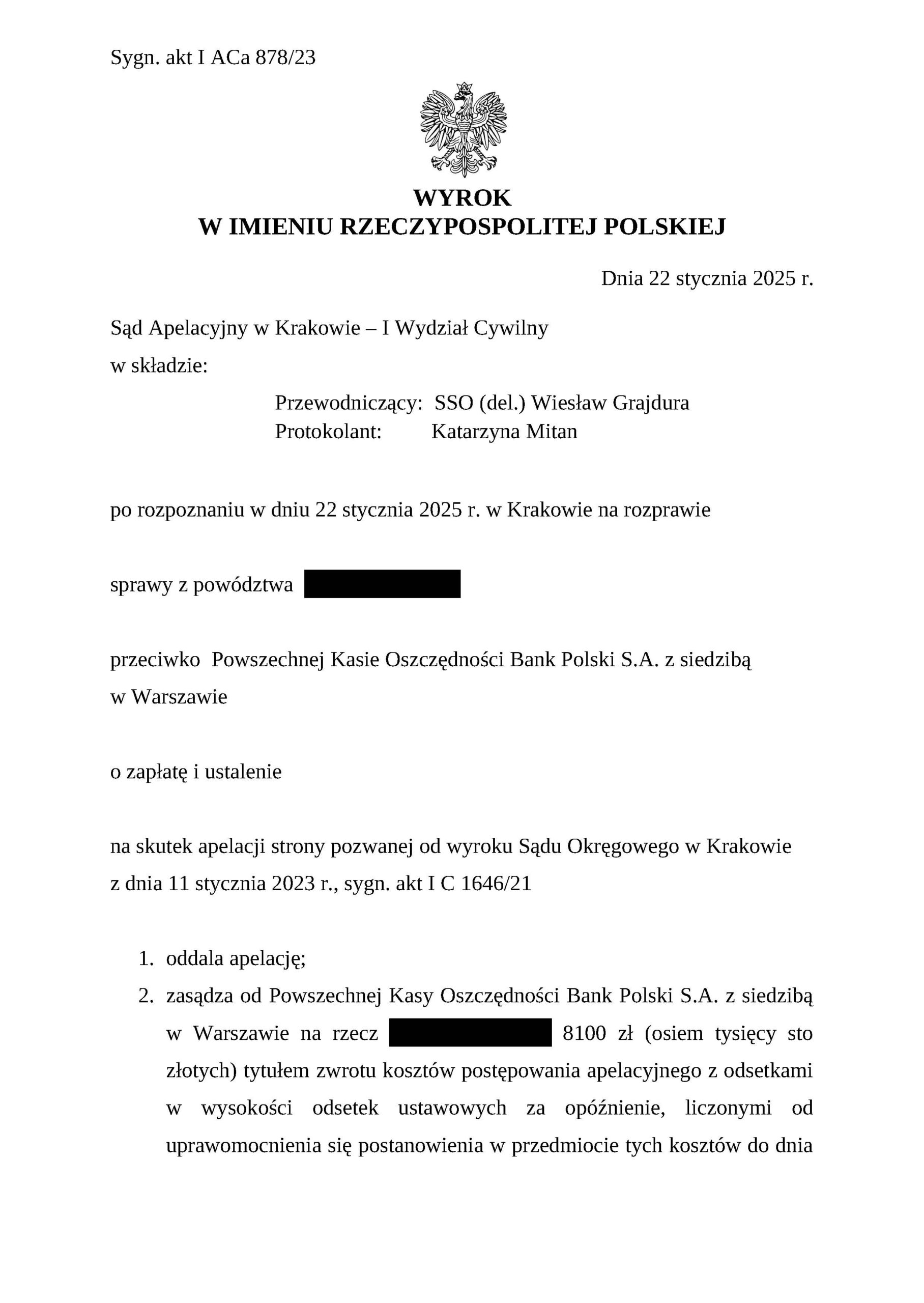 wygrana z pko bp wyrok prawomocny chf
