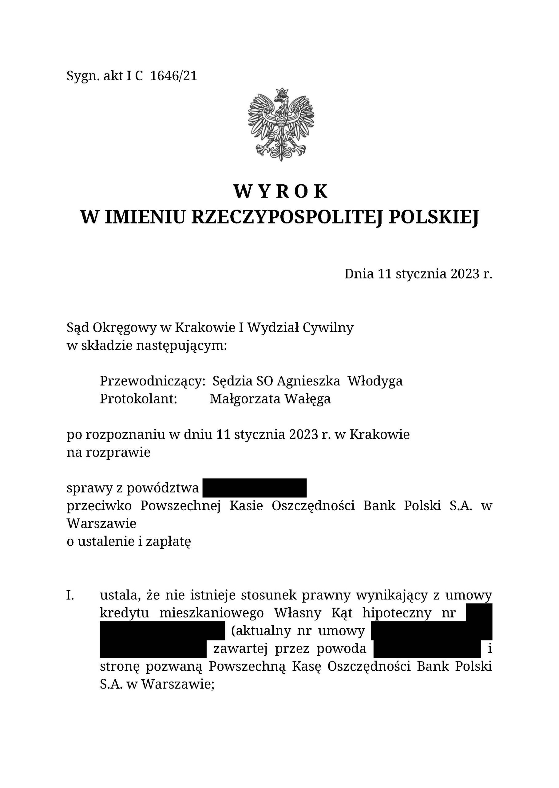wygrana z pko bp wyrok prawomocny chf