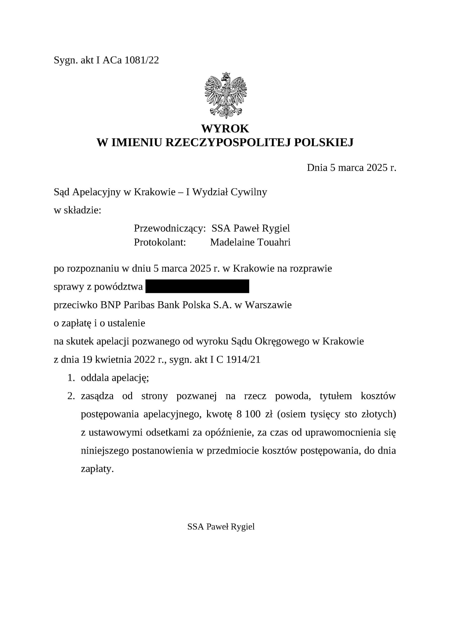 wygrana z bnp paribas wyrok prawomocny chf