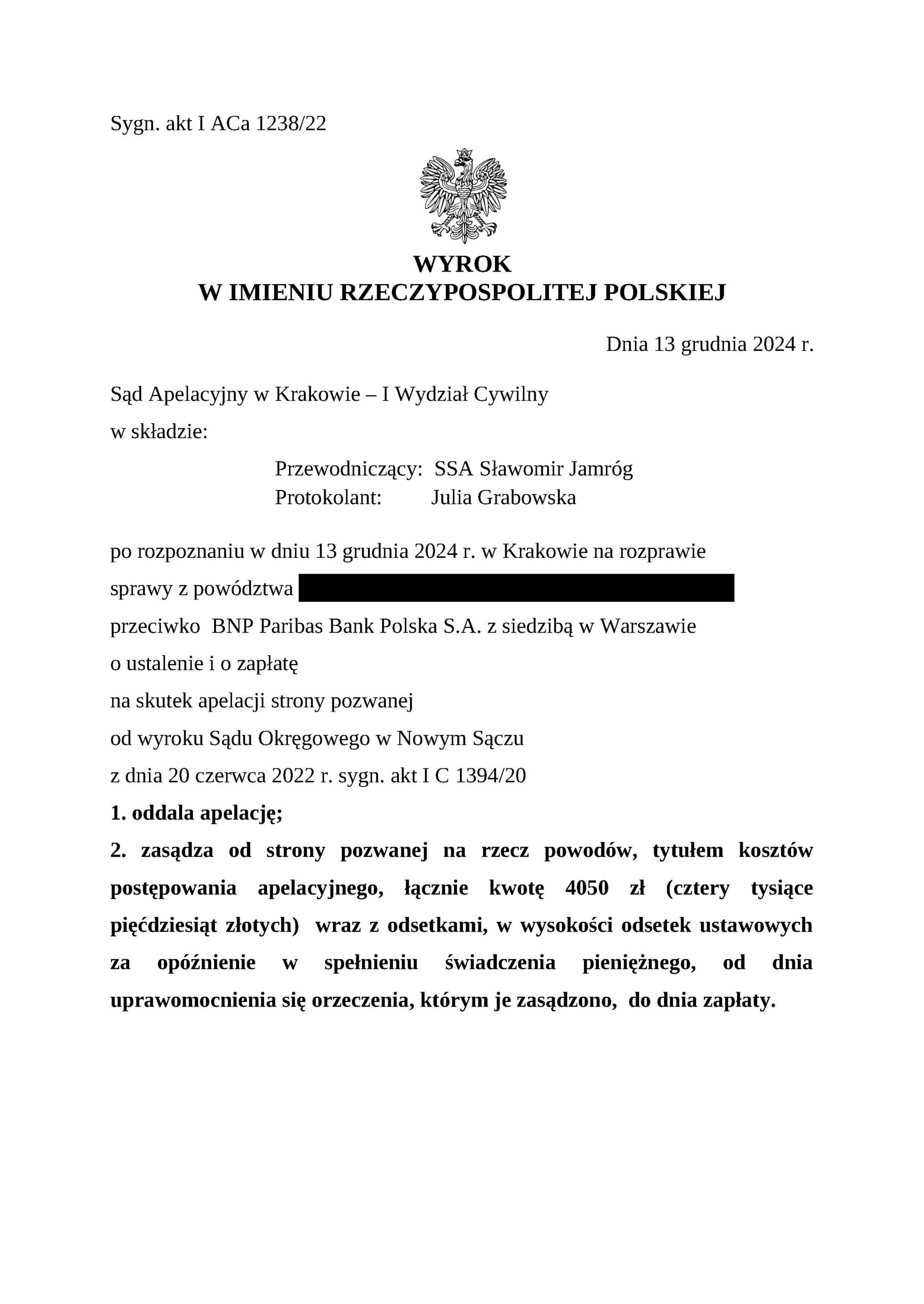 wyrok wygrana chf