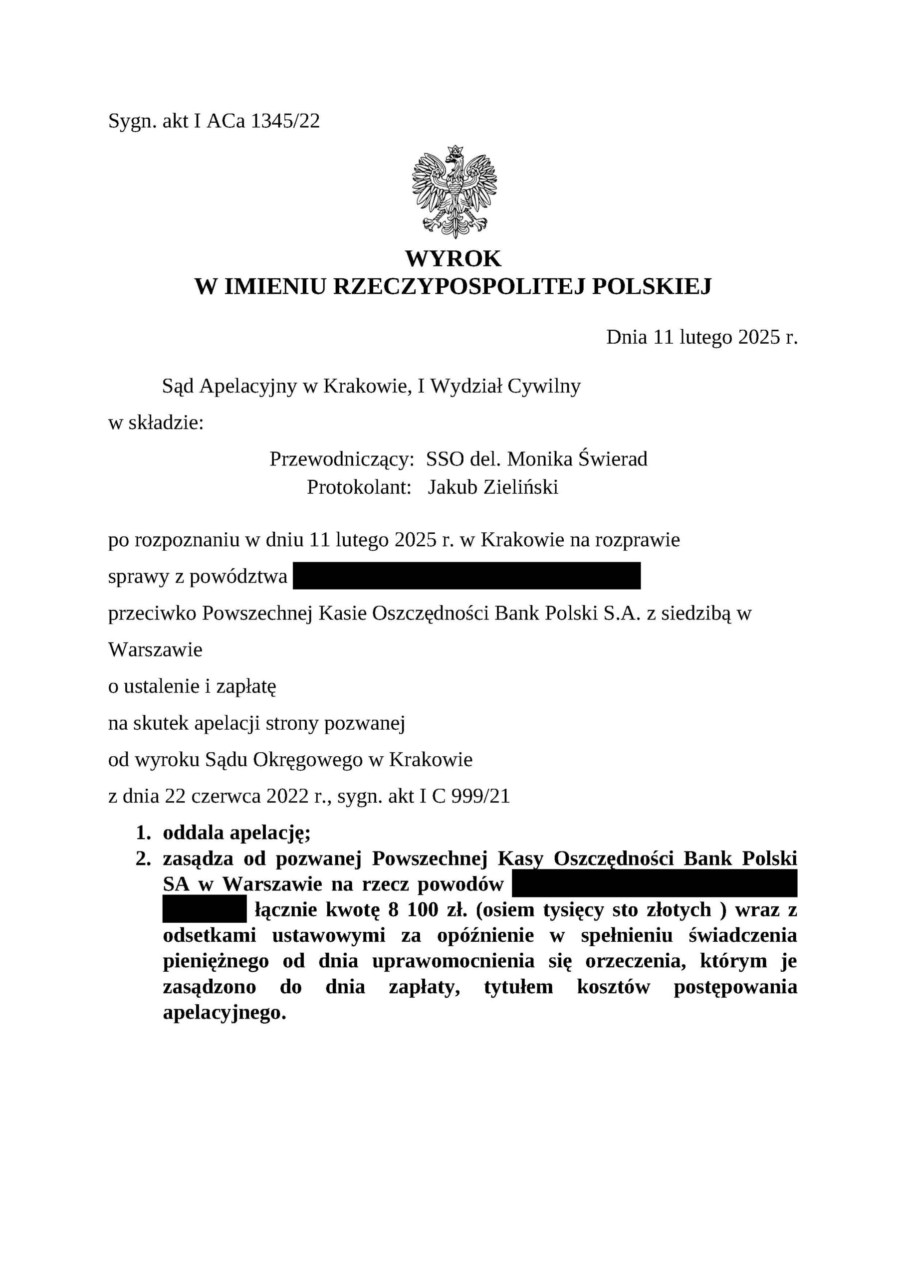 wygrana z pko bp wyrok prawomocny chf