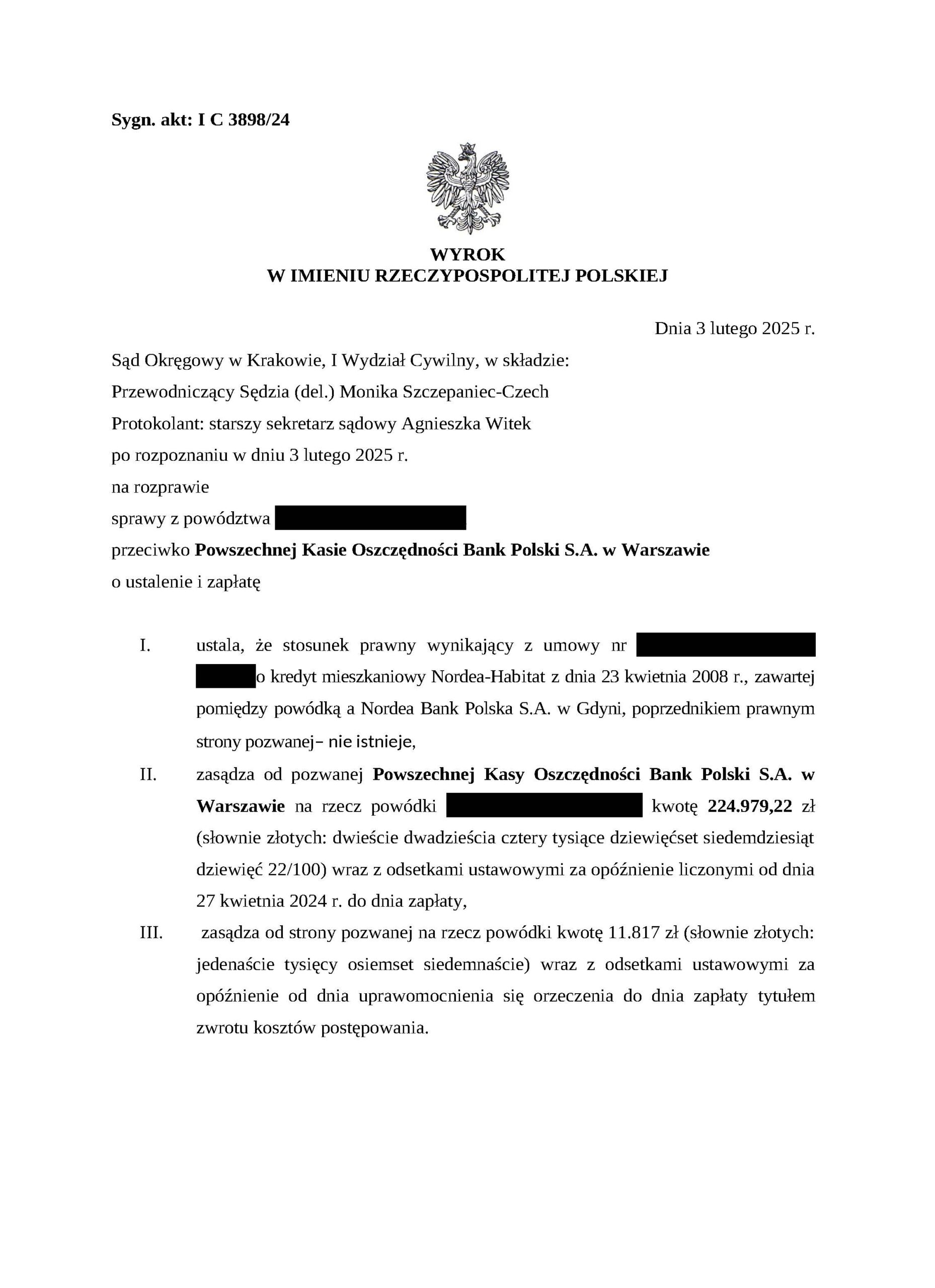 wygrana Nordea chf wyrok 